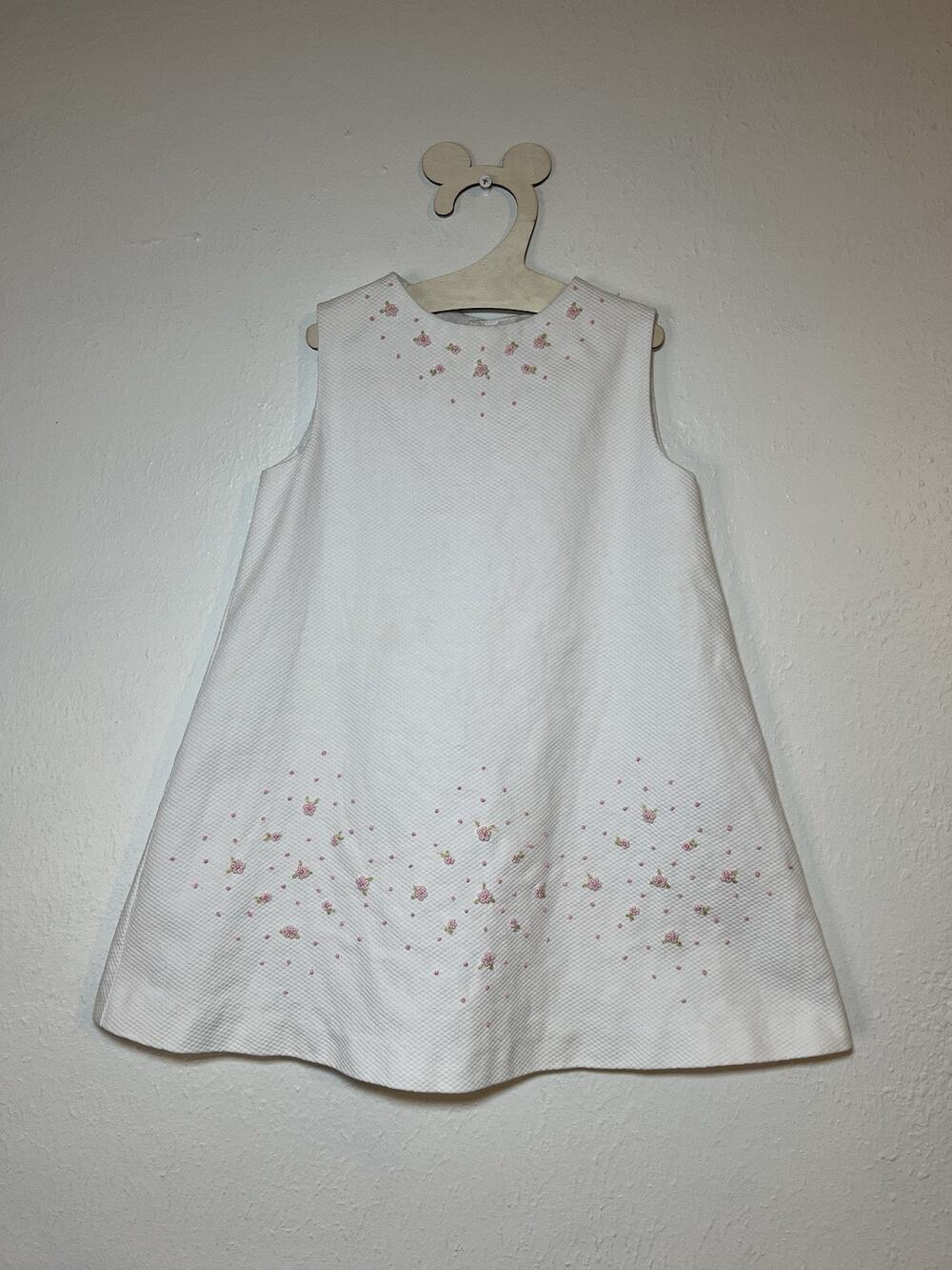 Luli And Me Embroidered Pink Flowers White Dress Girls Size 24 Months A Line